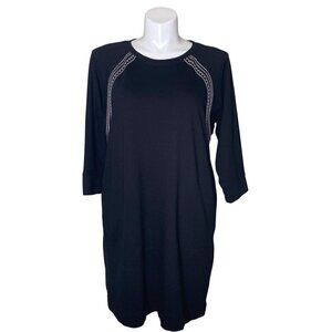 J. Jill Fit Black Moonbeam Embroidered Sweatshirt Dress, Pockets Women's Size L